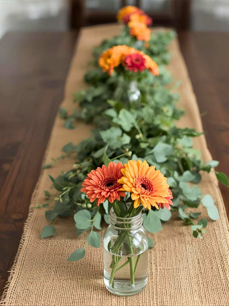 Burlap & Green Table Runner